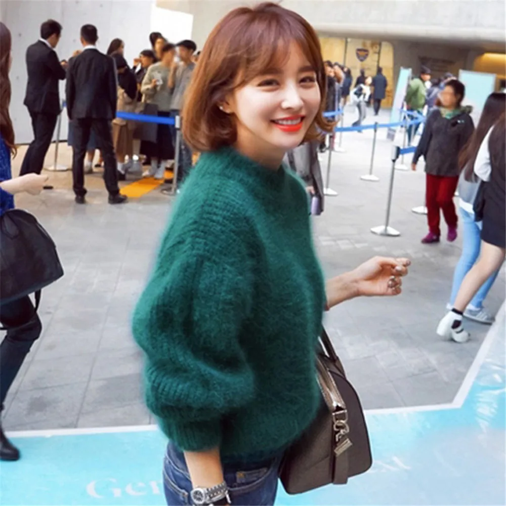 2019 New Fashion Women Winter Sweater Thickened Warm Turtleneck Mohair Female Casual Solid Lantern Sleeve Slim Pullover | Женская одежда