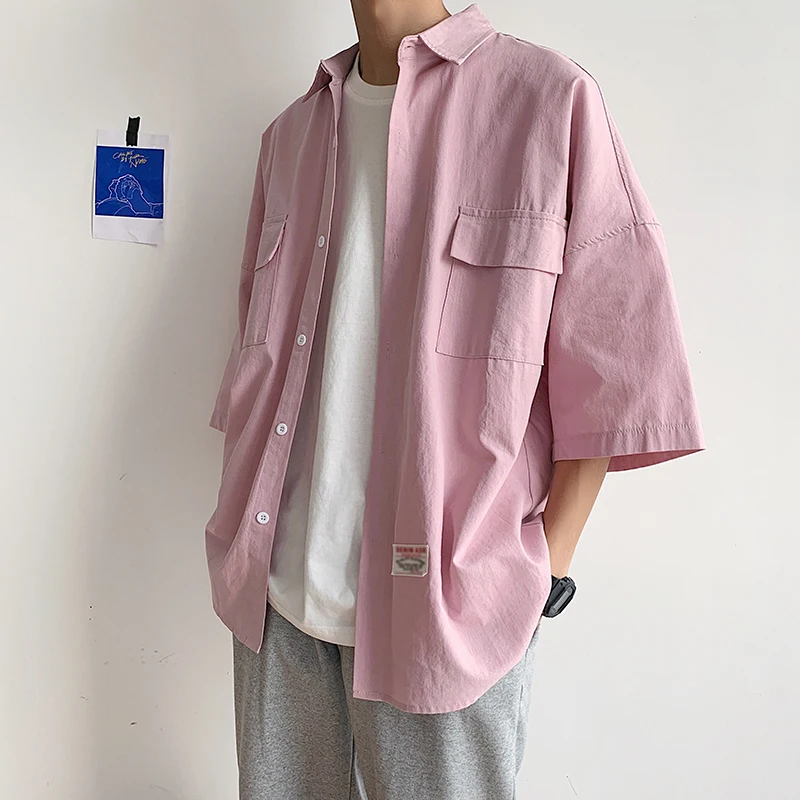 2019 Summer Men's Solid Color Short Sleeve Hawaiian Oversize Shirt Tide Male Mens Fashion Trend Black/pink Color Shirts M-XL
2019 Summer Men's Solid Color Short Sleeve Hawaiian Oversize Shirt Tide Male Mens Fashion Trend Black/pink Color Shirts M-XL