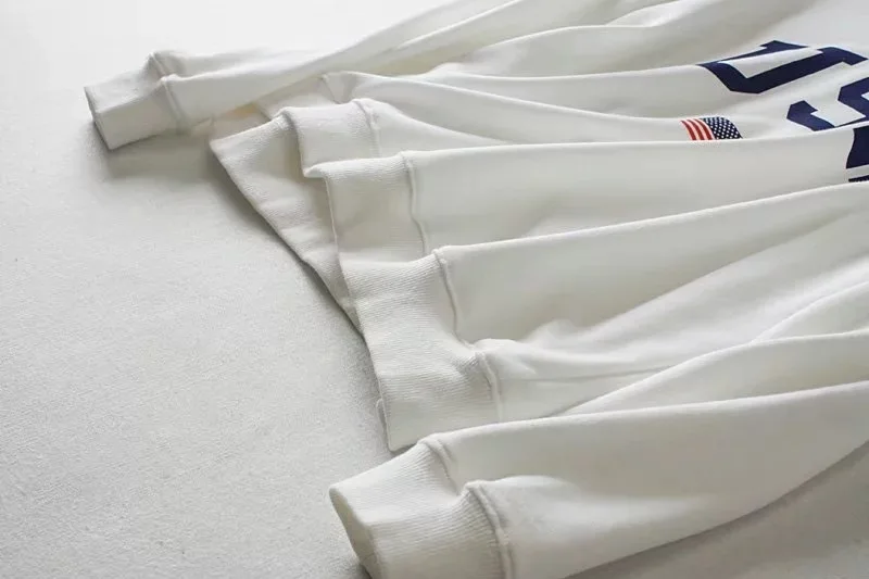 Womens Hoodies Usa Long Sleeve O Neck Hoodie Letter Printed Sweatshirt Jumper Pullover Tops Autumn Winter Femme Loose White Coat (Us