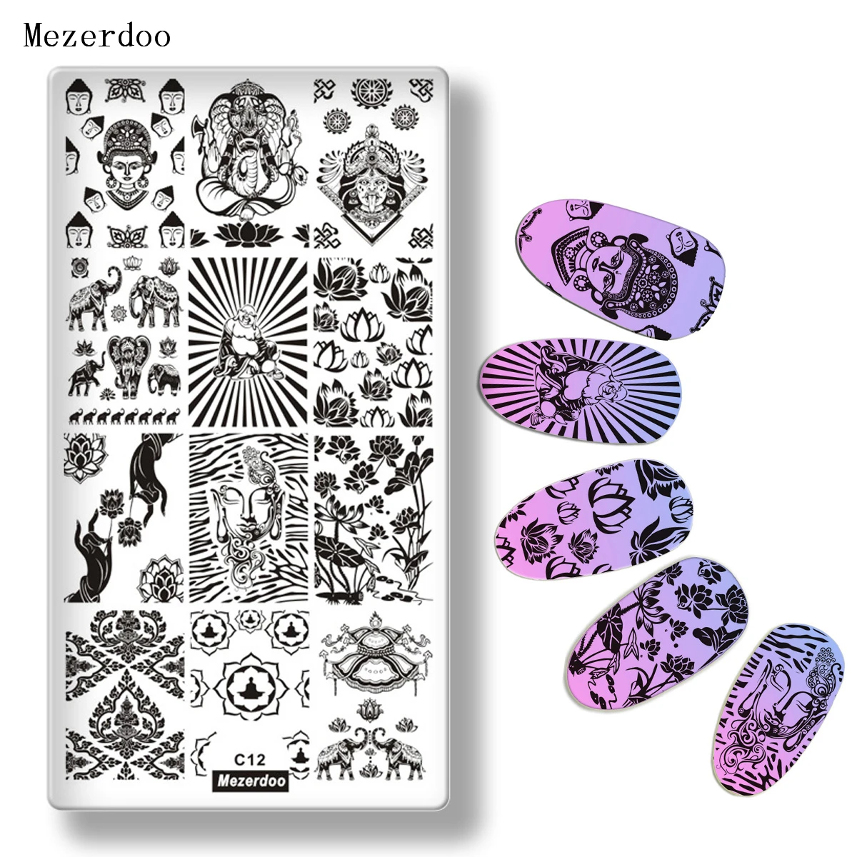 

New Nail Art Plates Lotus Elephant Leaf Image Manicure Stamping Template Polish Transfer Nail Stamp Plate Gift Mezerdoo C12