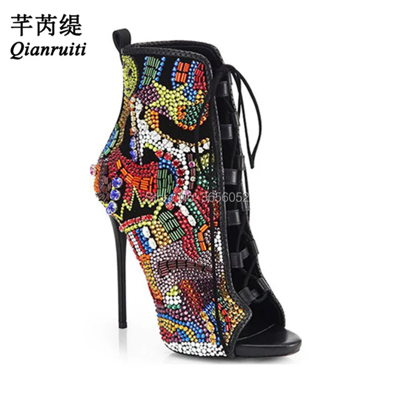Qianruiti Comic Rhinestone Studded Bridal Wedding Shoes Woman Peep Toe Booties Lace Up Stiletto High Heels Crystal Ankle Boots
Qianruiti Comic Rhinestone Studded Bridal Wedding Shoes Woman Peep Toe Booties Lace Up Stiletto High Heels Crystal Ankle Boots
