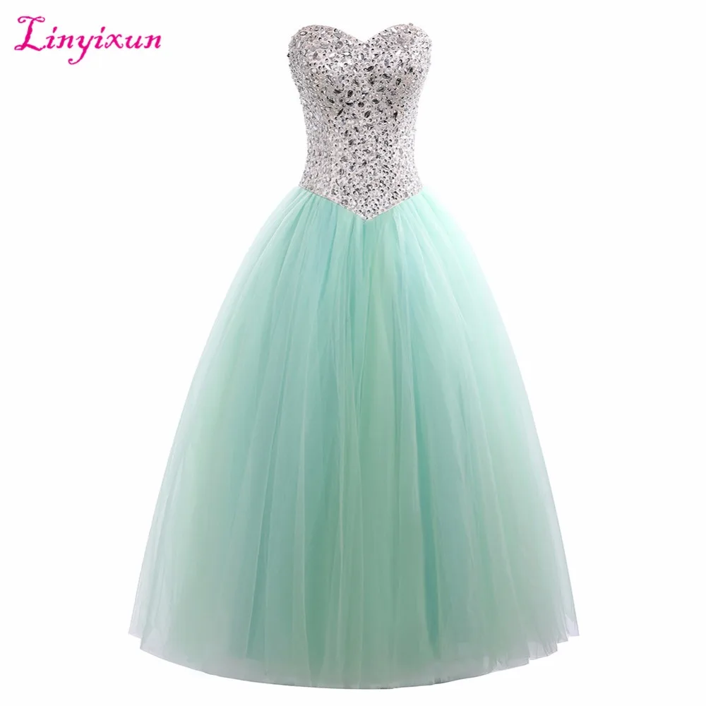 Linyixun Real Photo Cheap Mint Green Quinceanera Dresses Ball Gowns 2017 Crystal vestidos de 15 anos Sweet 16 Prom | Свадьбы и