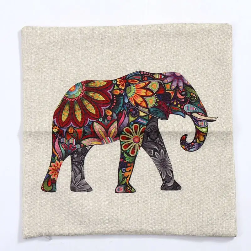 45cmX45cm Vintage Zig Zag Colorful elephant Cotton Linen Sofa Decoration Car Throw Pillow Cushion Cover Home Decor | Дом и сад