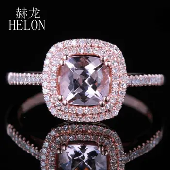HELON Solid 14K Rose Gold 6mm Cushion 0.85CT Natural Morganite Pave 0.3ct Diamond Engagement Wedding Ring Women Fine Jewelry 
HELON Solid 14K Rose Gold 6mm Cushion 0.85CT Natural Morganite Pave 0.3ct Diamond Engagement Wedding Ring Women Fine Jewelry