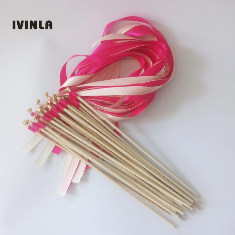 50pcs/lot pink & white stain ribbon wedding stick wands With gold Bells for wedding decoration
50pcs/lot pink & white stain ribbon wedding stick wands With gold Bells for wedding decoration