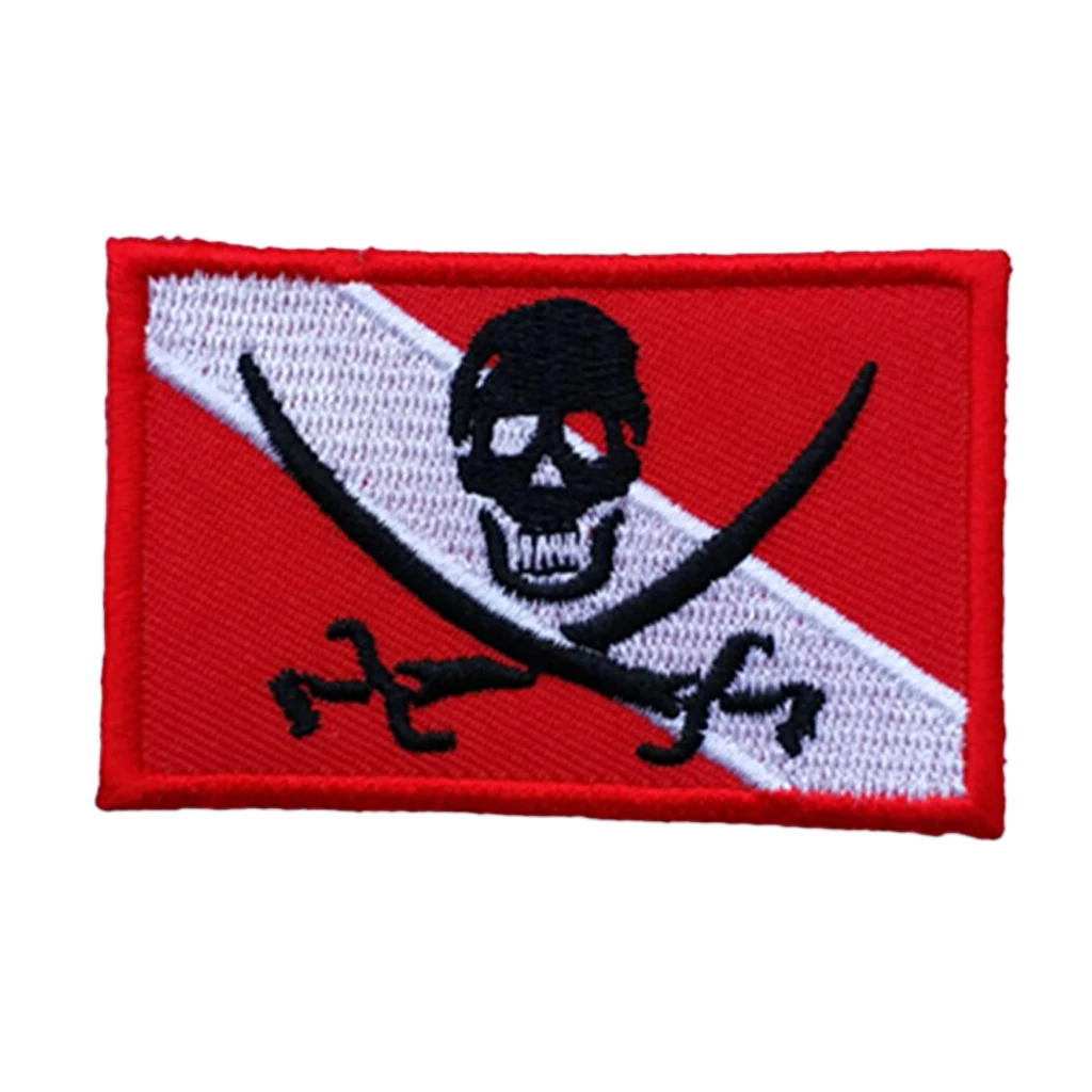 MagiDeal Embroidered Iron-On Pirate Flag Patch Emblem Souvenir For Underwater Scuba Divers