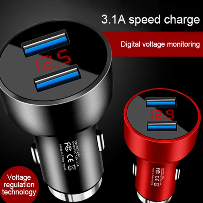 Dual USB Car Charger 5V 3.1A Fast Mobile Phone Charge Adapter Universial Car-Charger with LED Display for iPhone Samsung Galaxy
Dual USB Car Charger 5V 3.1A Fast Mobile Phone Charge Adapter Universial Car-Charger with LED Display for iPhone Samsung Galaxy