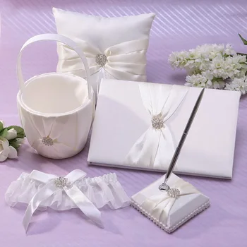 Ivory Wedding Collection Set in Satin With Rhinestones Sash (Set of 5)Wedding Guestbook Ring Pillow Pen Set Garter Flower Basket
Ivory Wedding Collection Set in Satin With Rhinestones Sash (Set of 5)Wedding Guestbook Ring Pillow Pen Set Garter Flower Basket