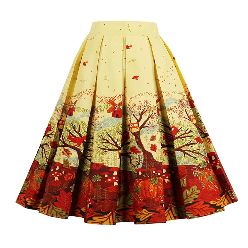 Kostlish Retro Print Flower Summer Skirts Womens 2017 High Waist Vintage Skirt Elegant A-Line Midi Women Skirt Plus Size XXL 22 (3)