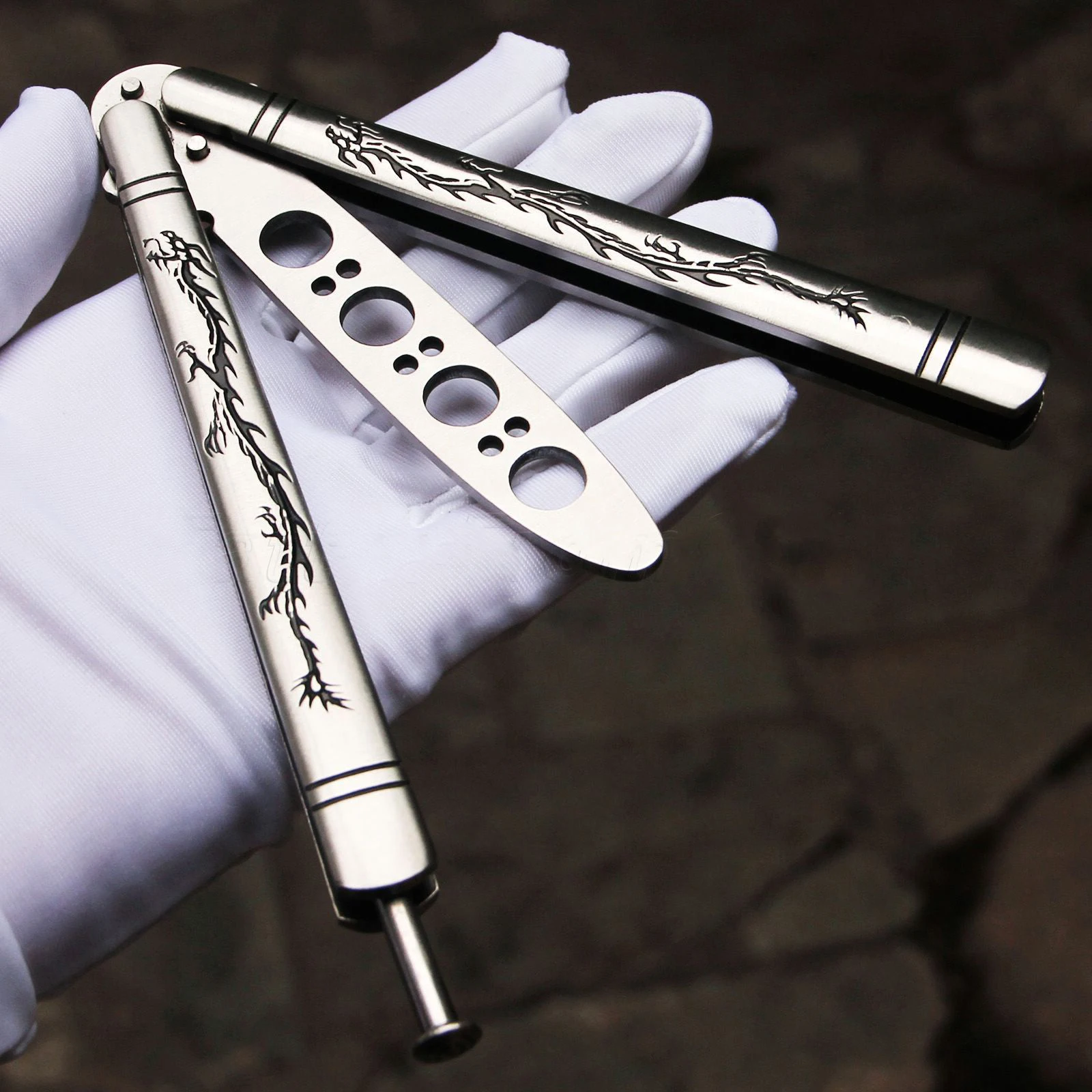 No Screws Metal Butterfly Steel Knives BALISONG BUTTERFLY Trainer Knife Sport Dull W/Sheath Camping
No Screws Metal Butterfly Steel Knives BALISONG BUTTERFLY Trainer Knife Sport Dull W/Sheath Camping