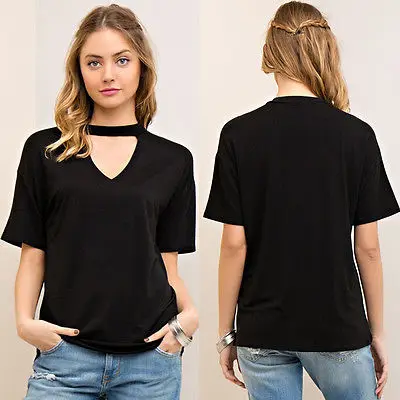 Fashion Women Casual Short Sleeve Choker Tops Black White Ladies Summer New T Shirt V neck Tee Tops
Fashion Women Casual Short Sleeve Choker Tops Black White Ladies Summer New T Shirt V neck Tee Tops