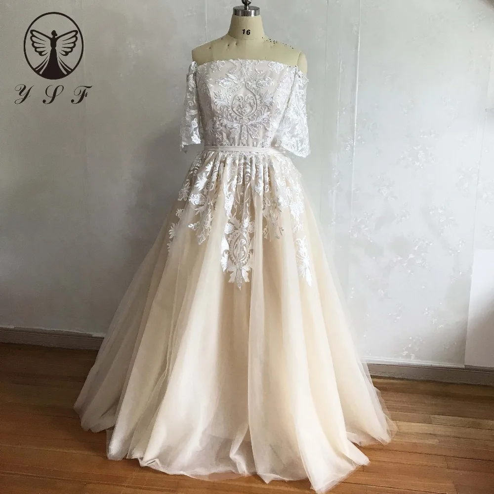 YSF Robe De Mariee простые но элегантные платья до пола с вырезом лодочкой и аппликацией