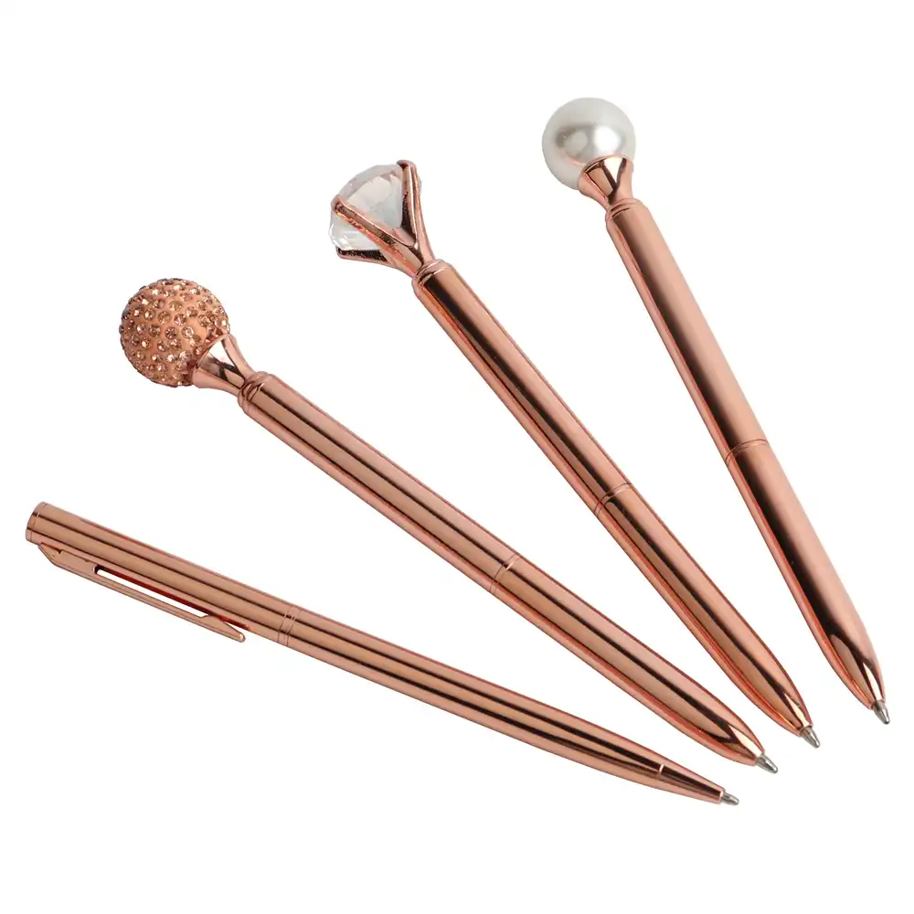 4pcs/lot genkky rose gold ballpoint pen spotted diamonds oil