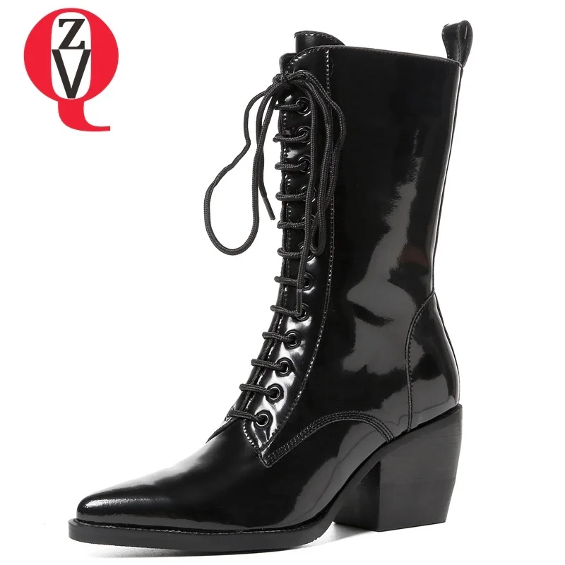ZVQ women shoes 2019 winter new fashion patent leather high square heel zipper cross-tied black mid calf boots free shipping
ZVQ women shoes 2019 winter new fashion patent leather high square heel zipper cross-tied black mid calf boots free shipping