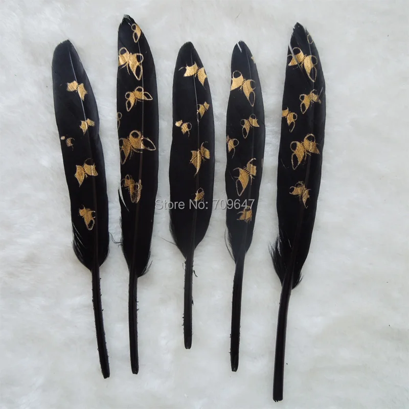 50Pcs/lot!The Black Goose Feathers with Golden Butterfly Painting Unique Feathers Wedding Feathers Hat Embellishment 9-15cmlong
50Pcs/lot!The Black Goose Feathers with Golden Butterfly Painting Unique Feathers Wedding Feathers Hat Embellishment 9-15cmlong