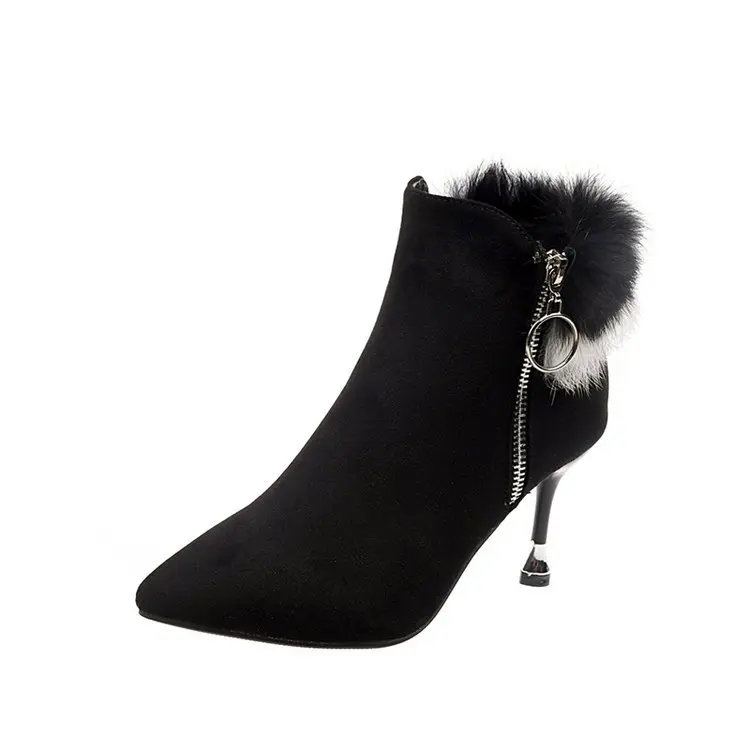 2018 winter new European and American sexy show thin ankle boots thin tip with temperament comfortable warm heels for women
2018 winter new European and American sexy show thin ankle boots thin tip with temperament comfortable warm heels for women