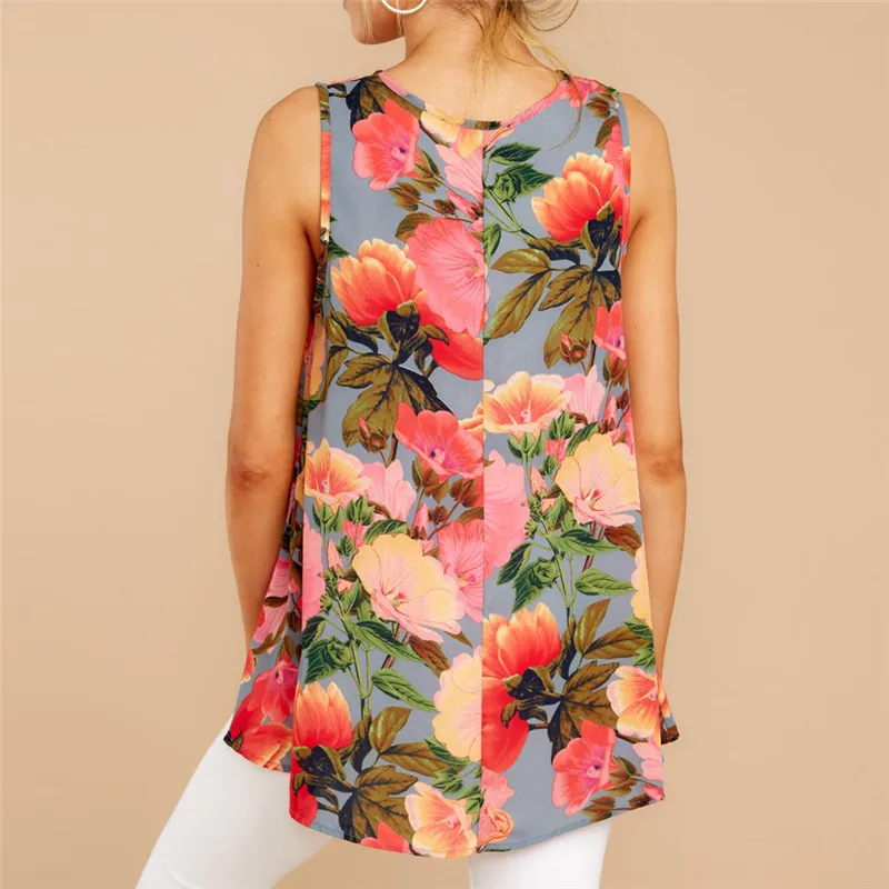 2019 летняя шифоновая блузка Женская Повседневная рубашка без рукавов с круглым