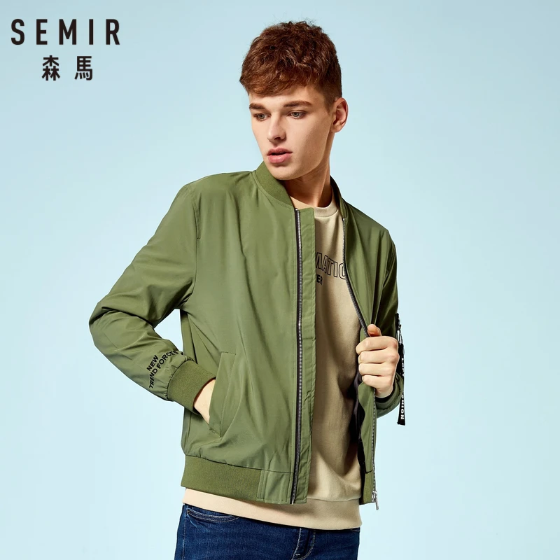 

SEMIR Men Baseball Jacket with Tab Sleeve Man Zip Bomber Jacket with Pocket Ribbing at Cuff and Hem Streetwear for Autumn