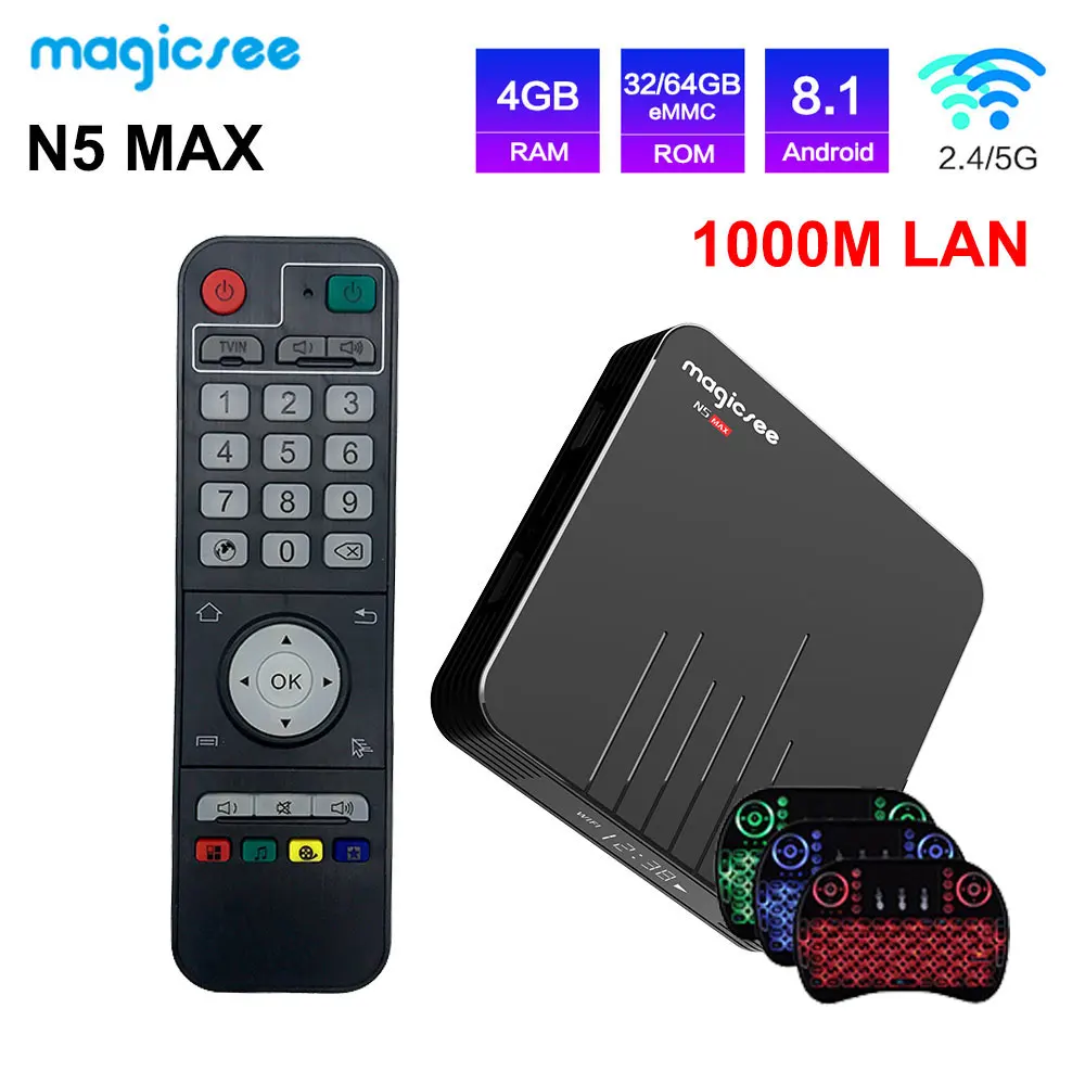 Magicsee N5 MAX Android 8.1 Smart TV Box S905X2 4GB DDR4 RAM 32GB/64GB ROM 2.4G/5G WiFi BT 4.1 USB 3.0 4K H.265 Media Player
Magicsee N5 MAX Android 8.1 Smart TV Box S905X2 4GB DDR4 RAM 32GB/64GB ROM 2.4G/5G WiFi BT 4.1 USB 3.0 4K H.265 Media Player