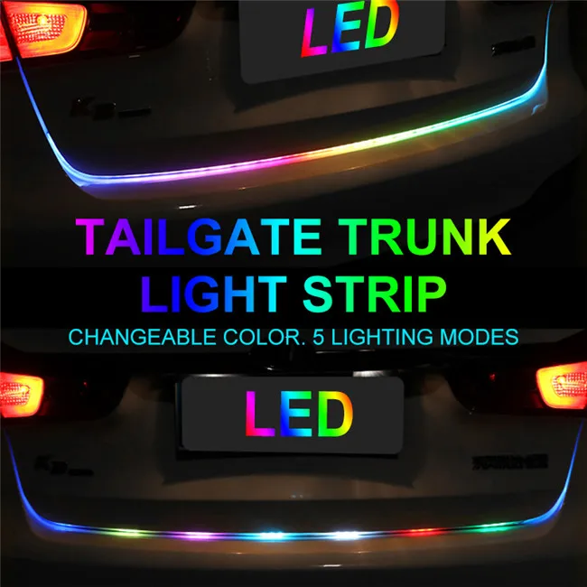 RGB LED colorful dynamic turn tail light blinker strip for car trunk 47.6 inch Sadoun.com