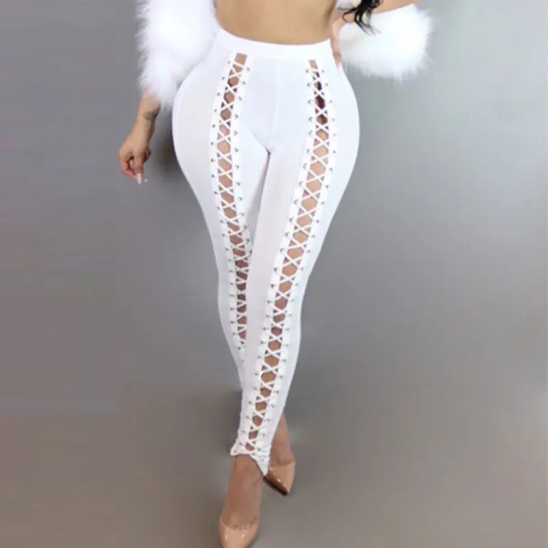 Women Sexy Hole Long Pants Legging Lace UP Skinny Slim Black White Trousers Female Cross Tie Elastic Pencil Pants Ladies
Women Sexy Hole Long Pants Legging Lace UP Skinny Slim Black White Trousers Female Cross Tie Elastic Pencil Pants Ladies