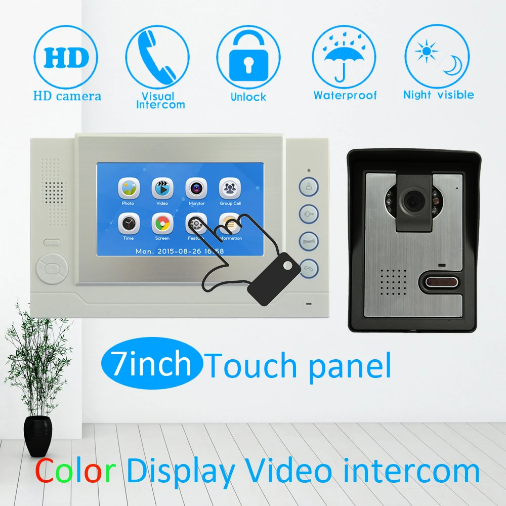 Touch panel7'' TFT LCD Color Display 1 to 1 Wire Video Door Phone System Talkback Doorbell Night vision function Unlock Intercom
Touch panel7'' TFT LCD Color Display 1 to 1 Wire Video Door Phone System Talkback Doorbell Night vision function Unlock Intercom