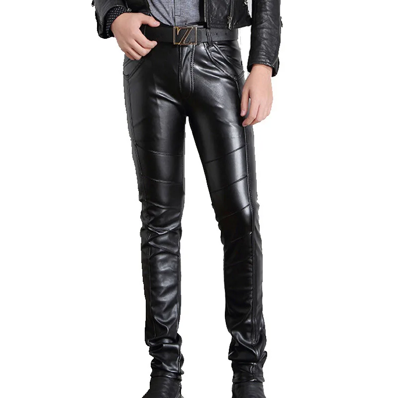 Фото Мужские кожаные брюки Mcikkny модные дизайнерские облегающие из - купить