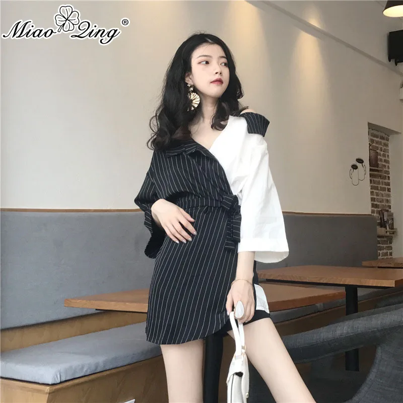 MIAOQING 2018 Fashion Womens Tops and Blouses Patchwork Striped Flare Sleeved Sexy Asymmetric Clothes Slim Bandage Korean Shirt
MIAOQING 2018 Fashion Womens Tops and Blouses Patchwork Striped Flare Sleeved Sexy Asymmetric Clothes Slim Bandage Korean Shirt