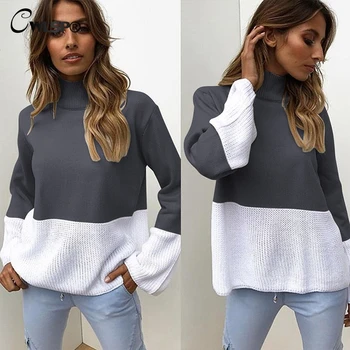 CWLSP 2018 Autumn Patchwork Turtleneck Women Pullovers Sweaters Casual Loose Long Sleeve Tops Lady's Sweater Korean Style QZ3107
CWLSP 2018 Autumn Patchwork Turtleneck Women Pullovers Sweaters Casual Loose Long Sleeve Tops Lady's Sweater Korean Style QZ3107
