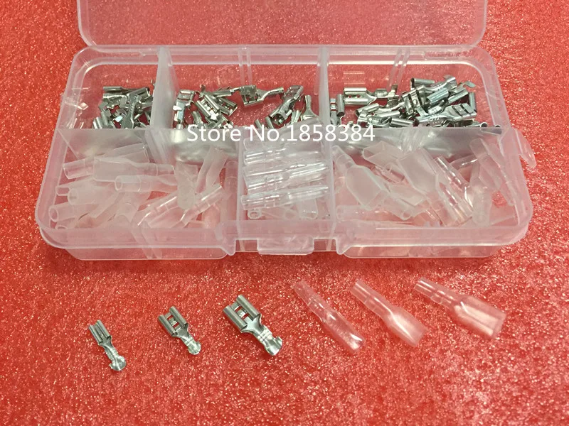 120pcs /set 2.8 mm 4.8 mm 6.3 mm Female Spade Terminals + Insulating sleeve with Transparent case Crimp Terminals Connectors
120pcs /set 2.8 mm 4.8 mm 6.3 mm Female Spade Terminals + Insulating sleeve with Transparent case Crimp Terminals Connectors