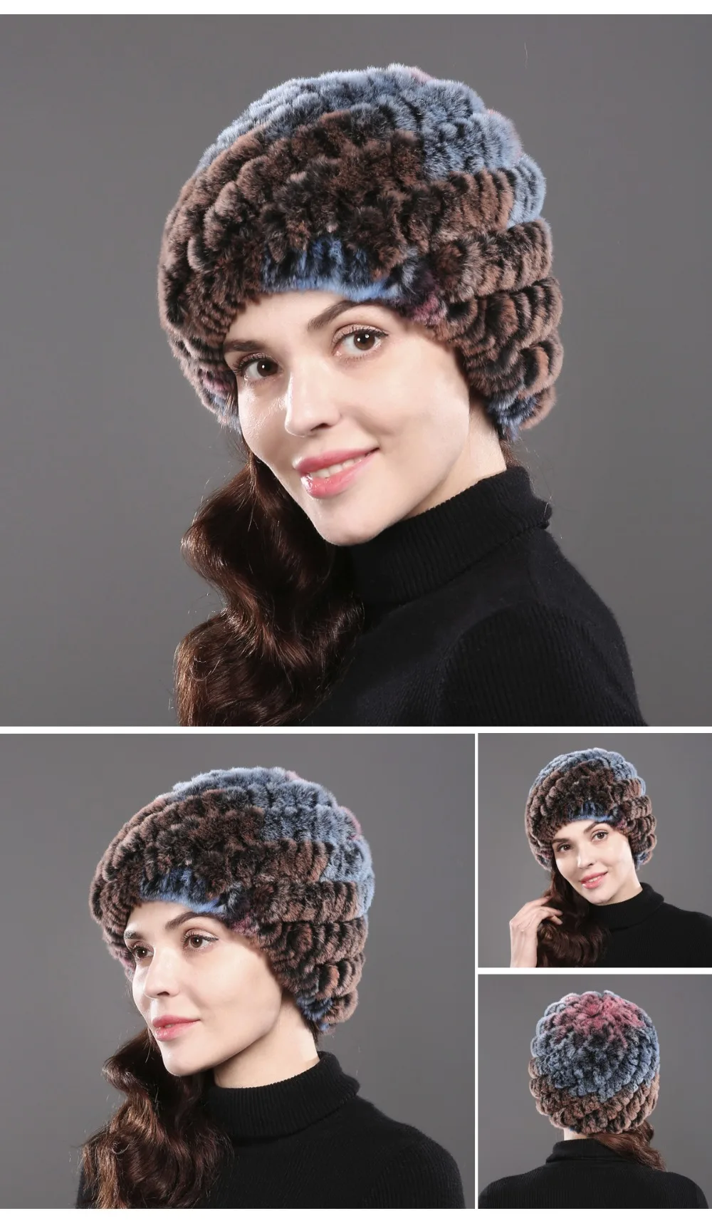 Lady Warm Winter Natural Real Rex Rabbit Fur Hat Girl Sadoun.com