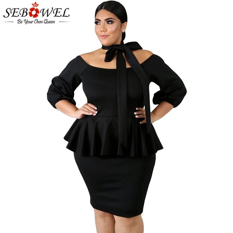 Black-Sash-Tie-Plus-Size-Peplum-Dress-LC220596-2-1