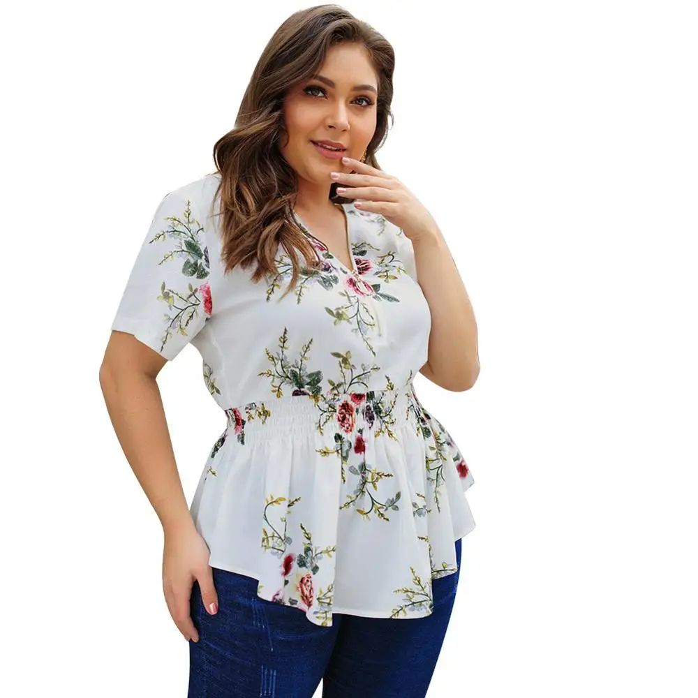 Flower Printed Plus Size 3XL 4XL Tops tshirts Ladies Short Sleeve Party Office V-Neck Casual Zippers Loose TShirt Female
Flower Printed Plus Size 3XL 4XL Tops tshirts Ladies Short Sleeve Party Office V-Neck Casual Zippers Loose TShirt Female