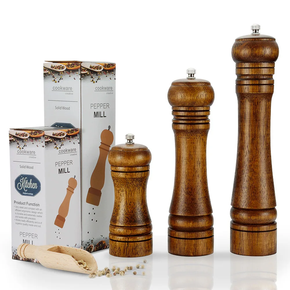 

Salt and Pepper Mill, 5" 8" 10" inch Solid Wood Pepper Mill Solid with Strong Adjustable Ceramic Grinder Kitchen Tools
