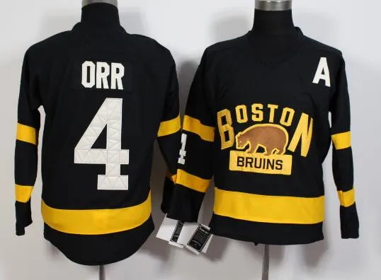 

Boston Bruins #4 Bobby Orr Retro throwback MEN'S Hockey Jersey Embroidery Stitched Customize any number and name