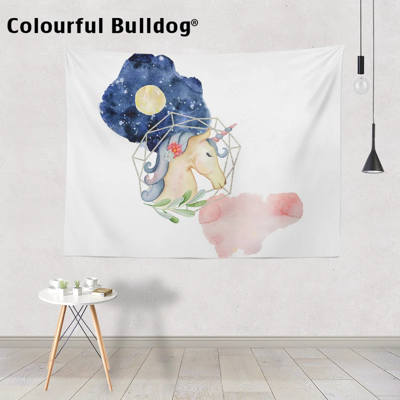 

Unicorn Tapestries Watercolor Red Cartoon Star Flower Sun Rainbow Bicycle Wall Hanging Couch Decor Bedspreads 150Cm Woven Funny