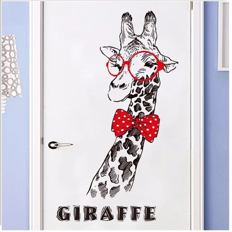 Giraffe On Door Wall Sticker Diy Home Decal Removable Pvc Art Poster Decoration Mural Cartoon Wallpaper For Baby Kids Bedroom | Дом и сад
