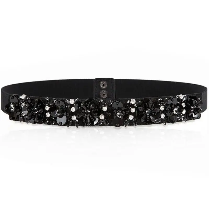 Summer Fall Fashion Women Designer Sequined Beading Flower Thin Elastic Waist Belt , Black Embroidery Beads Rhinstone Waistband
Summer Fall Fashion Women Designer Sequined Beading Flower Thin Elastic Waist Belt , Black Embroidery Beads Rhinstone Waistband