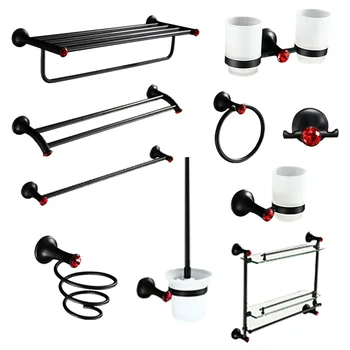 Black antique hair dryer glass frame black soap net hook unique bathroom hardware set J345