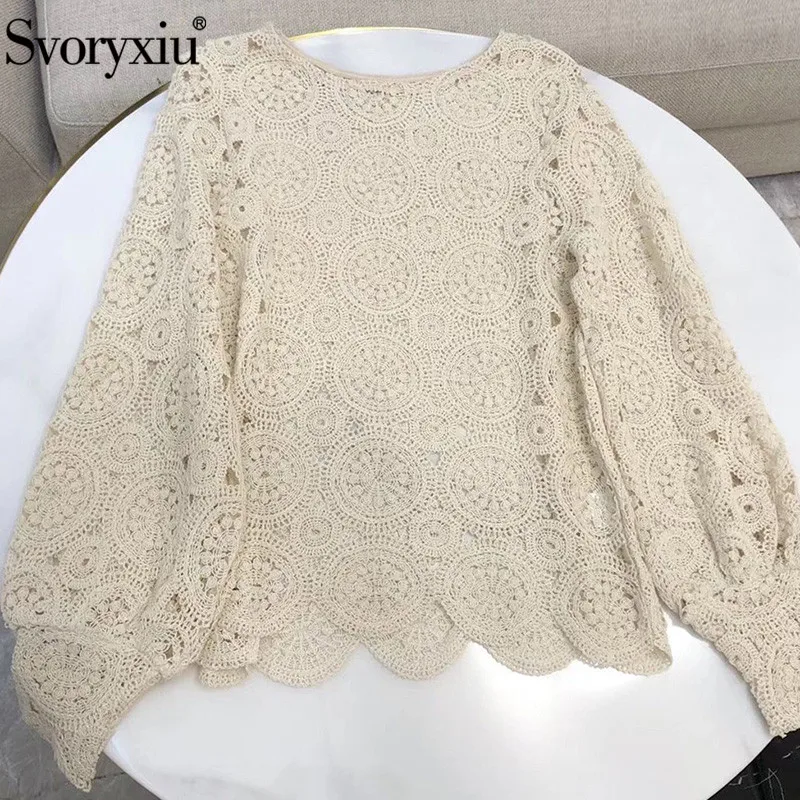 Svoryxiu Elegant Hollow Out Lace Embroidery Top T-shirt Women's Autumn Designer lantern Sleeve Fashion T-shirt Female
Svoryxiu Elegant Hollow Out Lace Embroidery Top T-shirt Women's Autumn Designer lantern Sleeve Fashion T-shirt Female