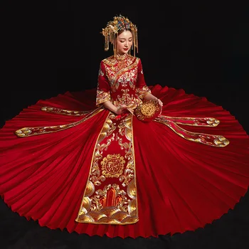 Oriental Bride Pleated Dress Top Quality Cheongsam Suit Chinese National Wedding Clothes RED Ladies Vintage Embroidery Qipao
Oriental Bride Pleated Dress Top Quality Cheongsam Suit Chinese National Wedding Clothes RED Ladies Vintage Embroidery Qipao