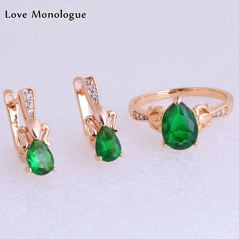 Love Monologue Classic Water Drop Green Imitation Emerald & Cubic Zirconia Gold Color Ring & Stud Earring Jewelry Sets X0167
Love Monologue Classic Water Drop Green Imitation Emerald & Cubic Zirconia Gold Color Ring & Stud Earring Jewelry Sets X0167