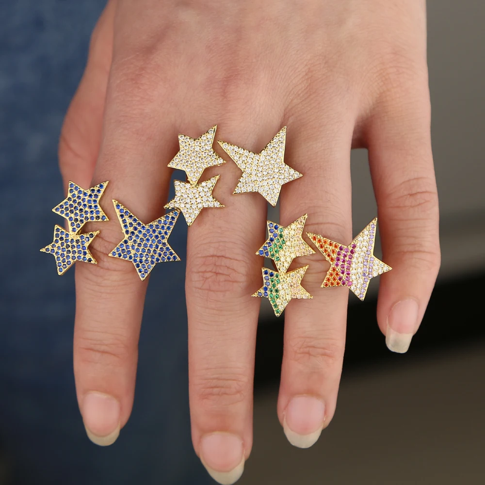 adjustable size Hip Hop Five Star Rings woMen's Gold Silver Color multicolored Cubic Zircon Jewelry Ring Gifts
adjustable size Hip Hop Five Star Rings woMen's Gold Silver Color multicolored Cubic Zircon Jewelry Ring Gifts