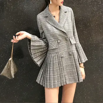 Ladies Spring Pleated Horn Sleeves Checks Plaid Jacket Coat Outwear Double Breasted Jacket A4
Ladies Spring Pleated Horn Sleeves Checks Plaid Jacket Coat Outwear Double Breasted Jacket A4