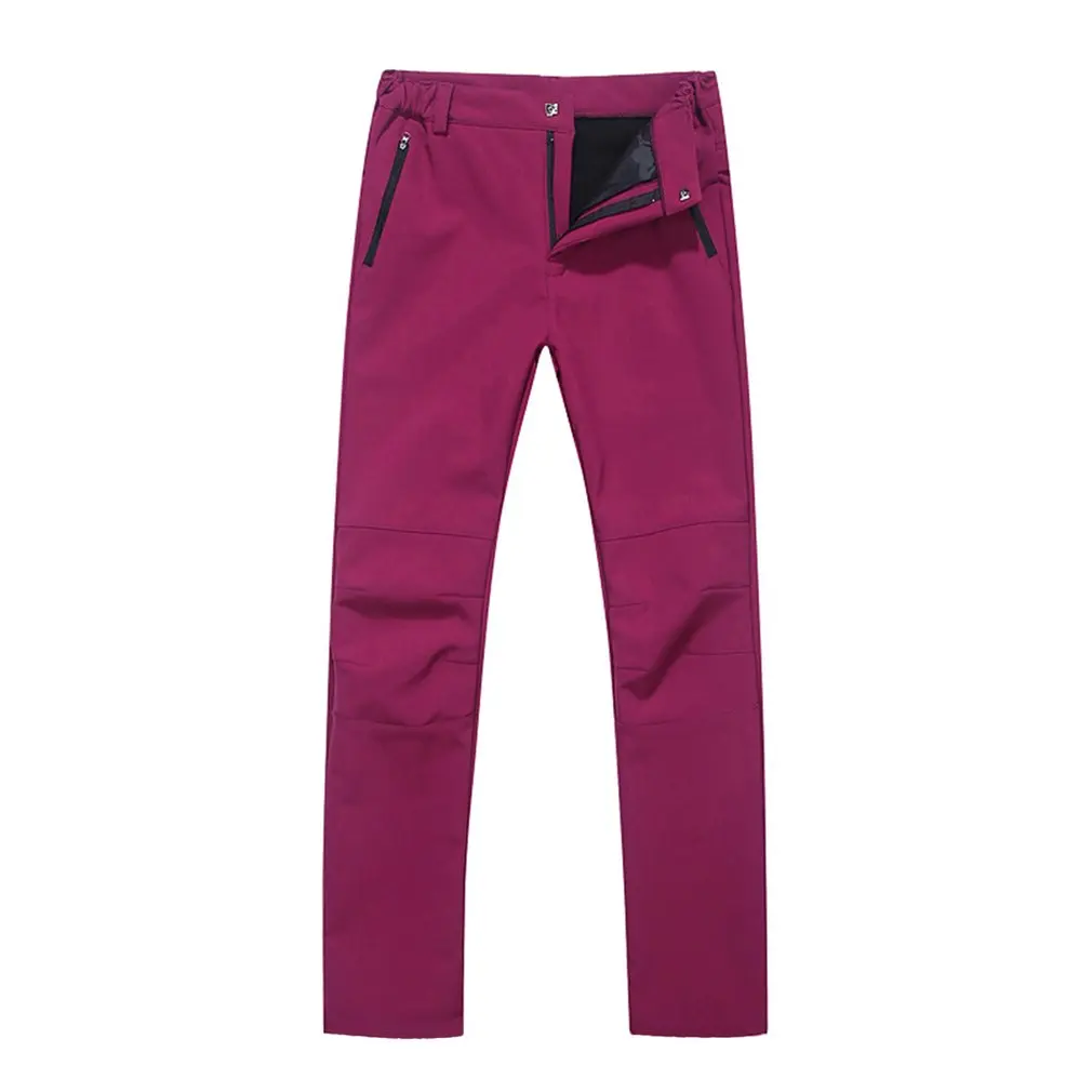 Зимние женские брюки сплошной цвет застежкой молнией эластичный пояс толстые