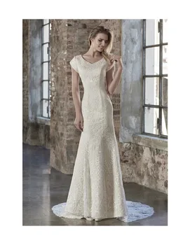 2019 Mermaid Lace Modest Wedding Dresses With Cap Sleeves Vintage Lace V Neck Modest Wedding Gowns Sleeved Custom Made
2019 Mermaid Lace Modest Wedding Dresses With Cap Sleeves Vintage Lace V Neck Modest Wedding Gowns Sleeved Custom Made