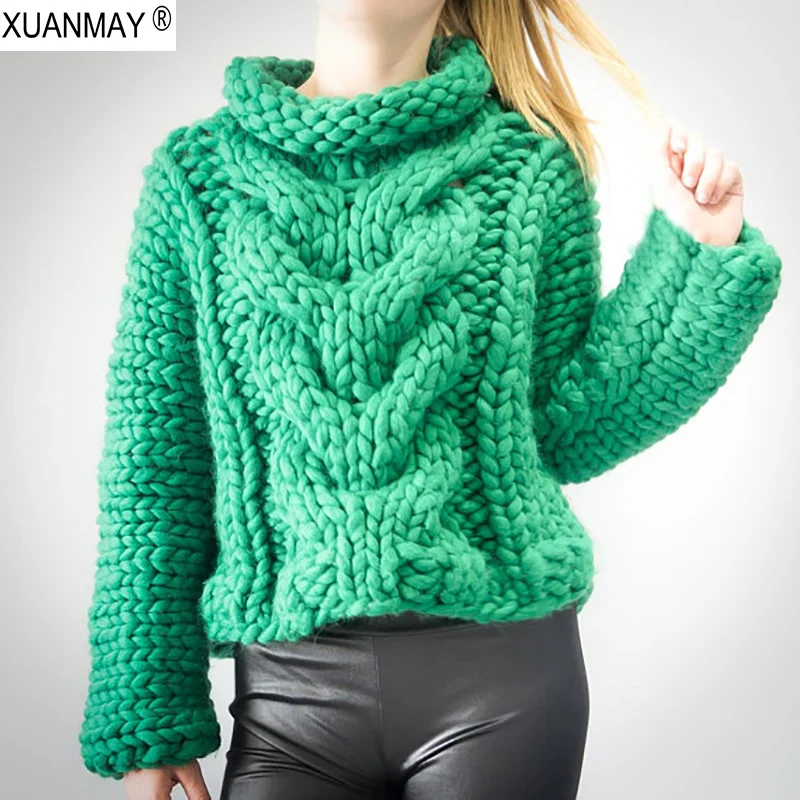 Autumn Women Thick Warm High-necked Long sleeve pullover sweater 2018 Fashion design Pure Hand-made Green Thick Sweater coat
Autumn Women Thick Warm High-necked Long sleeve pullover sweater 2018 Fashion design Pure Hand-made Green Thick Sweater coat