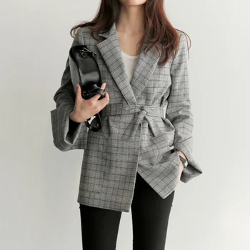 New Autumn Women Gray Plaid Office Lady Blazer Fashion Bow Sashes Split Sleeve Jackets Elegant Work Blazers Feminino
New Autumn Women Gray Plaid Office Lady Blazer Fashion Bow Sashes Split Sleeve Jackets Elegant Work Blazers Feminino