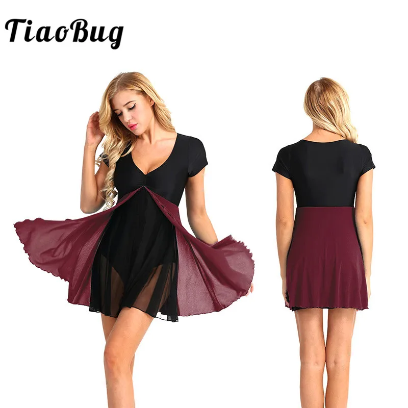 TiaoBug Women Mesh Splice Ballet Tutu Leotard Dress Stage Lyrical Dance Costumes Adult Stretchy Gymnastics Leotard Dance Wear
TiaoBug Women Mesh Splice Ballet Tutu Leotard Dress Stage Lyrical Dance Costumes Adult Stretchy Gymnastics Leotard Dance Wear