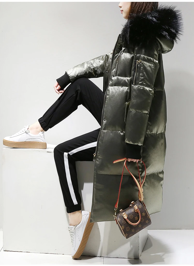 Winter Long Down Jacket For Women Large Fur Collar With Hood White Duck Down Long Parks Coat Female Slim Winter Outerwear (3)